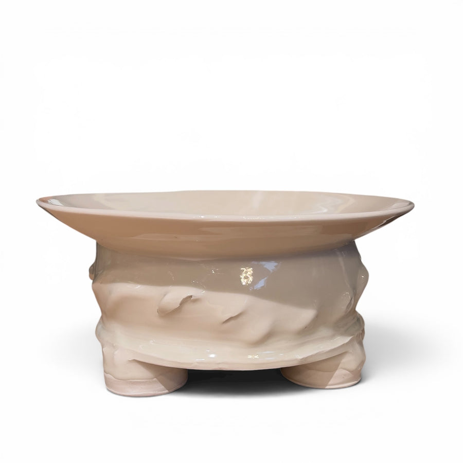 Grand plat blanc crème tripode par Yoshikawa Masamichi 吉川正道, Japon, Heisei