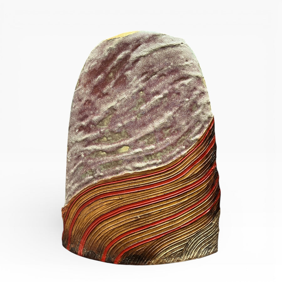 Grand vase orange, rouge et crème, signature non identifiée, vers 1990