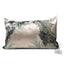 Coussin Sinapango Interiors Paris en tissage Nishijin argenté avec grandes pivoines roses et décor floral noir