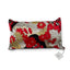 Coussin en brocard Nishijin à dominante rouge, grandes fleurs argent et or, face principale
